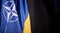 Ukraine, Kyiv - 10.04.2023. Official Flags of Ukraine and NATO against black Background. A Symbol of Unity and