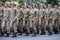 Ukraine, Kyiv - August 18, 2021: Military women and girls in uniform. Ukrainian military march in the parade. Army