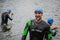 UKRAINE, LVIV - SEPTEMBER 2018: Portrait of a triathlon athlete in a wet suit
