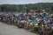 UKRAINE, LVIV - SEPTEMBER 2018: Sports bicycles in the parking area in the transfer area of the triathlon competition