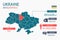 Ukraine map infographic elements with separate of heading is total areas, Currency, All populations, Language and the capital city