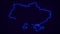 Ukraine Map Outline Country Border on dark blue.  Neon Lights  colorful animation transition. Flag of Ukraine.  Animation in neon