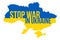 Ukraine Map with Stop War in Ukraine Typography. Russian Invasion in Ukraine Vector Illustration