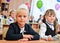 UKRAINE, ODESSA-SEPTEMBER 1, 2017: Children first-graders at school.