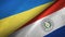 Ukraine and Paraguay two flags textile cloth, fabric texture