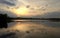 Ukraine, Prykarpattia, Dolyna, evening sky over the lake