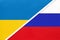 Ukraine and Russia, symbol of country. Ukrainian vs Russian Federation national flags