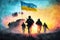 Ukraine Russia war, soldiers fight for Ukrainian victory. Generative AI