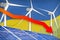 Ukraine solar and wind energy lowering chart, arrow down - renewable natural energy industrial illustration. 3D Illustration