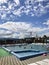 UKRAINE, SOLOTVINO, SEPTEMBER 3, 2019, Vacationers take water procedures in the salt water pool. Water keeps them on the surface.