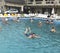 UKRAINE, SOLOTVINO, SEPTEMBER 3, 2019, Vacationers take water procedures in the salt water pool. Water keeps them on the surface.