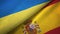 Ukraine and Spain two flags textile cloth, fabric texture