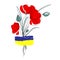 Ukraine symbol Red poppies flowers with Blue-yellow flag of Ukraine,sign of peace and solidarity,vector illustration