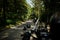 Ukraine, Tarnopol - September 8, 2018: Group of young girls at hen party on choppers and wear black leather dress. Biker Woman on