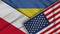 Ukraine United States of America Poland Flags Together Fabric Texture Illustration