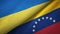 Ukraine and Venezuela two flags textile cloth, fabric texture