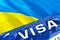 Ukraine visa document close up. Passport visa on Ukraine flag. Ukraine visitor visa in passport,3D rendering. Ukraine multi
