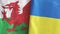 Ukraine and Wales two flags textile cloth 3D rendering