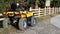 Ukraine, Yaremche - November 20, 2019: photo of a yellow ATV station wagon. four-wheeled car. four-wheel all-terrain vehicle,