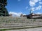 Ukraine, Zaporizhia - June 24, 2017: The staircase from the embankment of the Dnieper to the Zaporozhian square - bottom view