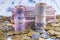 Ukrainian banknotes value of 200 and 500 hryvnia UAH and pile of coins on the table