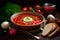 Ukrainian borscht with sour cream. AI Generated