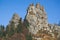 Ukrainian Carpathian Mountains in the autumn, stone rock.