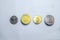 Ukrainian coins. Denomination of new and withdrawal of old coins. Macro