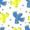 Ukrainian decorative seamless pattern. Yellow-blue birds with heart on white background with flowers. Vector