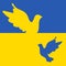 Ukrainian flag with a flying pigeon illustration. Save Ukraine background. Vector EPS 10