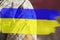 Ukrainian flag on military uniform. Ukrainian flag with copy space. Stop Russian aggression. Stop the war in Ukraine