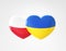 Ukrainian flag, Poland flag, heart shape, 3d rendering