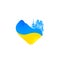 Ukrainian flag in shape of heart. Silhouettes of the Carpathian mountains. Concept of peace for Ukraine.