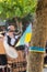 Ukrainian flag on a tree with traditional Galician music in a solidarity cultural exchange event