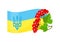Ukrainian flag, trident, symbol of Ukraine red viburnum. Cartoon style. Isolated object. Icon Vector illustration.