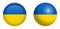 Ukrainian flag under 3d dome button and on glossy sphere / ball