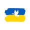 Ukrainian flag with white pigeon on white background