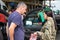 Ukrainian girl border guard checks documents