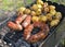 Ukrainian homemade grilled sausages with potatoes