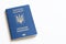 Ukrainian international biometric passport on neutral background