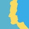 Ukrainian man face outline. Abstract yellow blue person silhouette