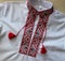 Ukrainian national embroidery vyshyvanka. White traditional ukrainian clothing with embroidery patterns on a collar