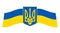 Ukrainian national flag with the coat of arms on a blue background. Blue and yellow Ukrainian flag. Emblem of Ukraine