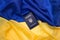 Ukrainian passport on the flag of Ukraine.