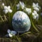 Ukrainian pysanka easter egg with snowdrops lawn