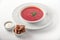 Ukrainian red borsch with croutons and sour cream