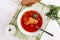Ukrainian Red Borscht Bowl Dinner Food Top View