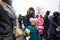 Ukrainian refugees on Lviv railway station waiting for train to escape to Europe