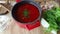 Ukrainian and Russian National vegetable soup red borsch in pot