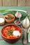 Ukrainian and Russian traditional vegetable red soup borsch